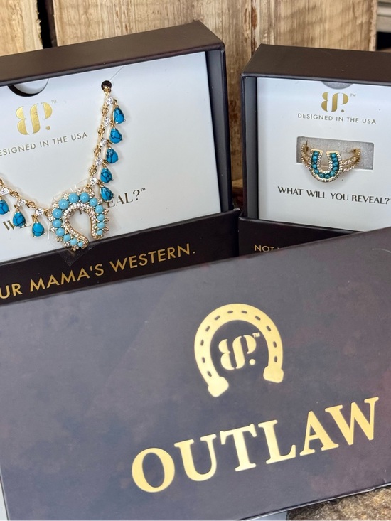 Bomb Party Jewelry - Bomb party Outlaw set - gold plated, horseshoe ring and necklace